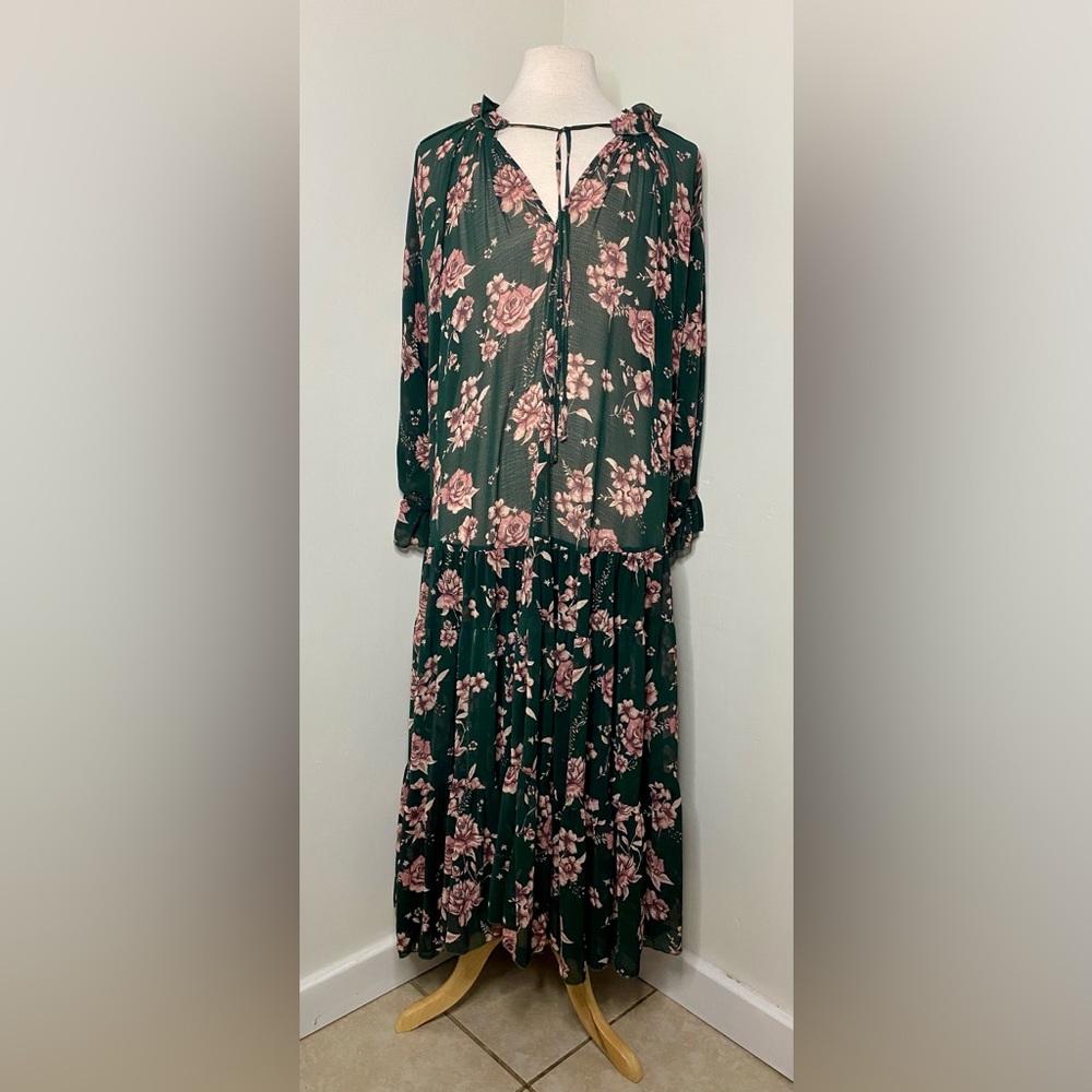 Free People Feeling Groovy Maxi Dress EUC Sz Medium Forrest Green Floral - Picture 2 of 6